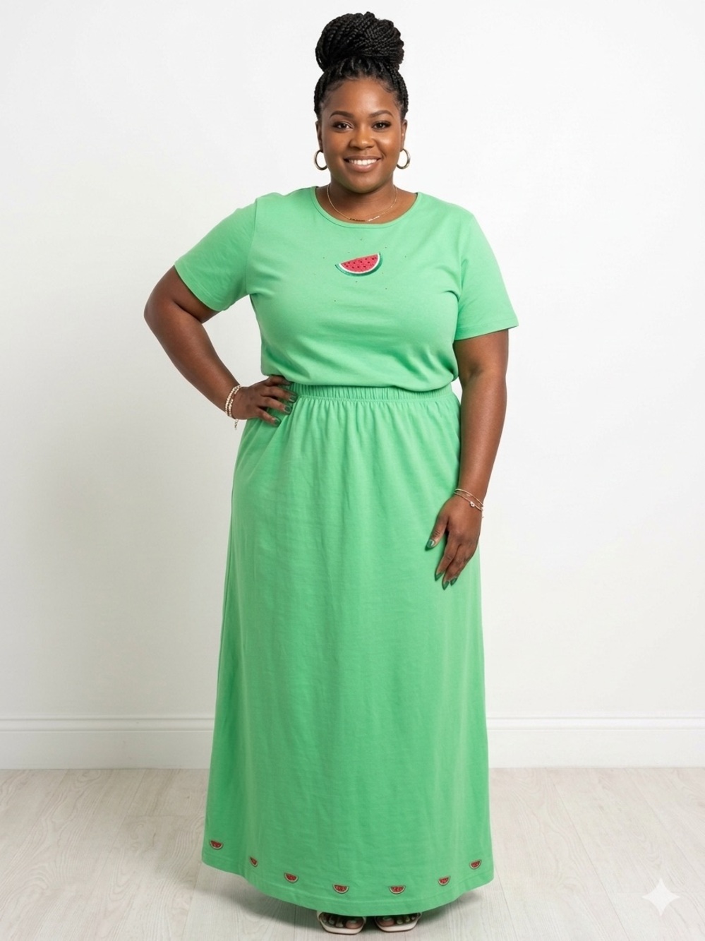 Quacker Factory Vintage Embellished Bright Green Skirt & Top Summer Set 1X
